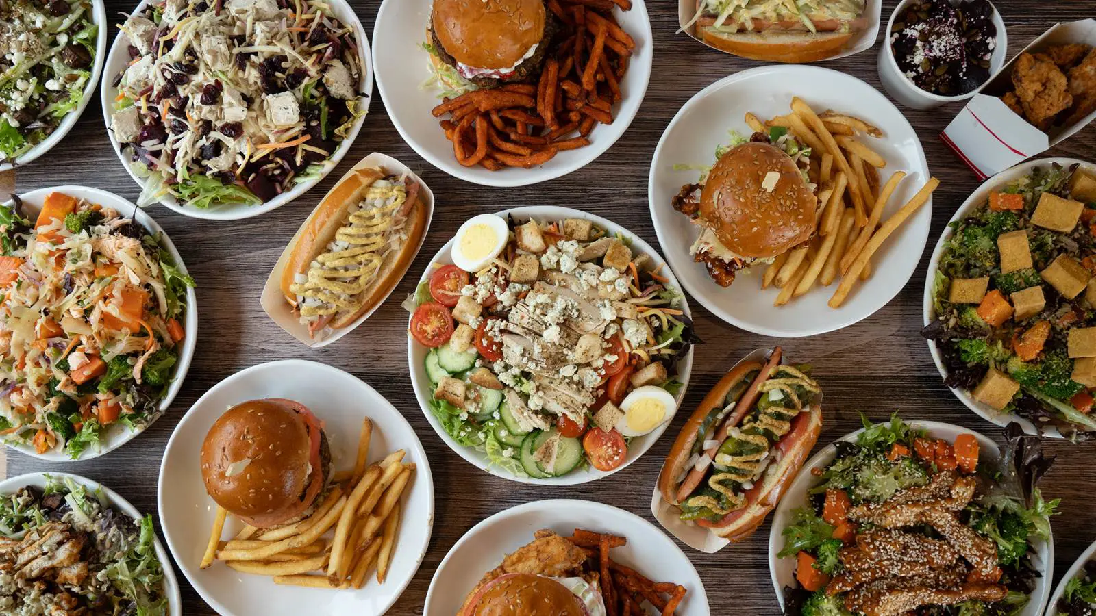 Bliss Bee menu items - Salads, burgers, hot dogs and more